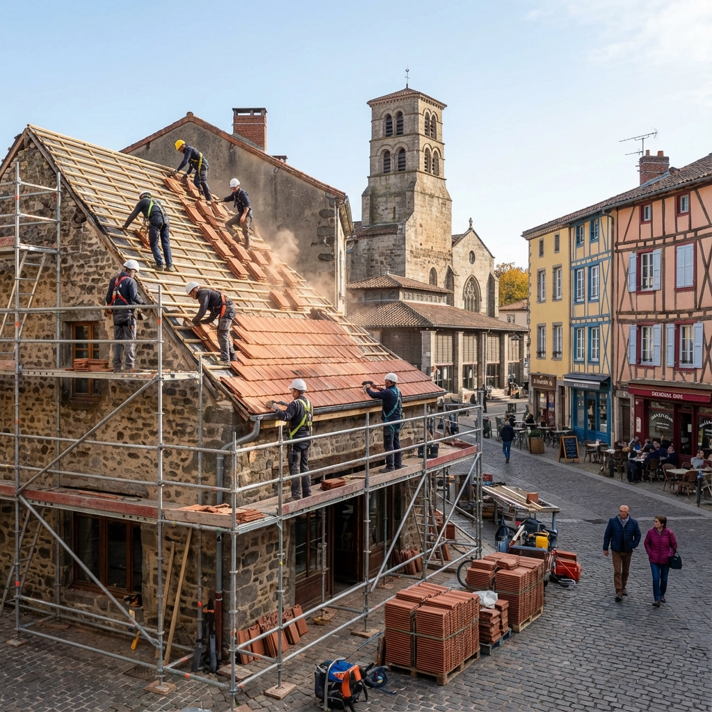Couvreur rénovant une toiture à Roanne Loire 42
